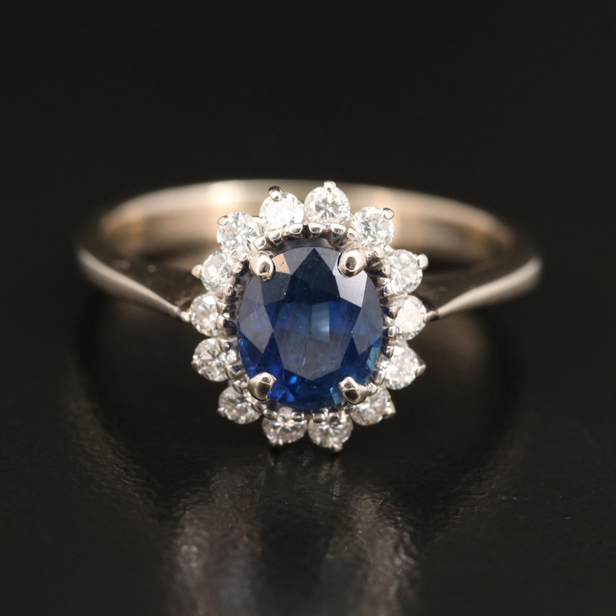 14K 1.62 CT Sapphire and Diamond Halo Ring