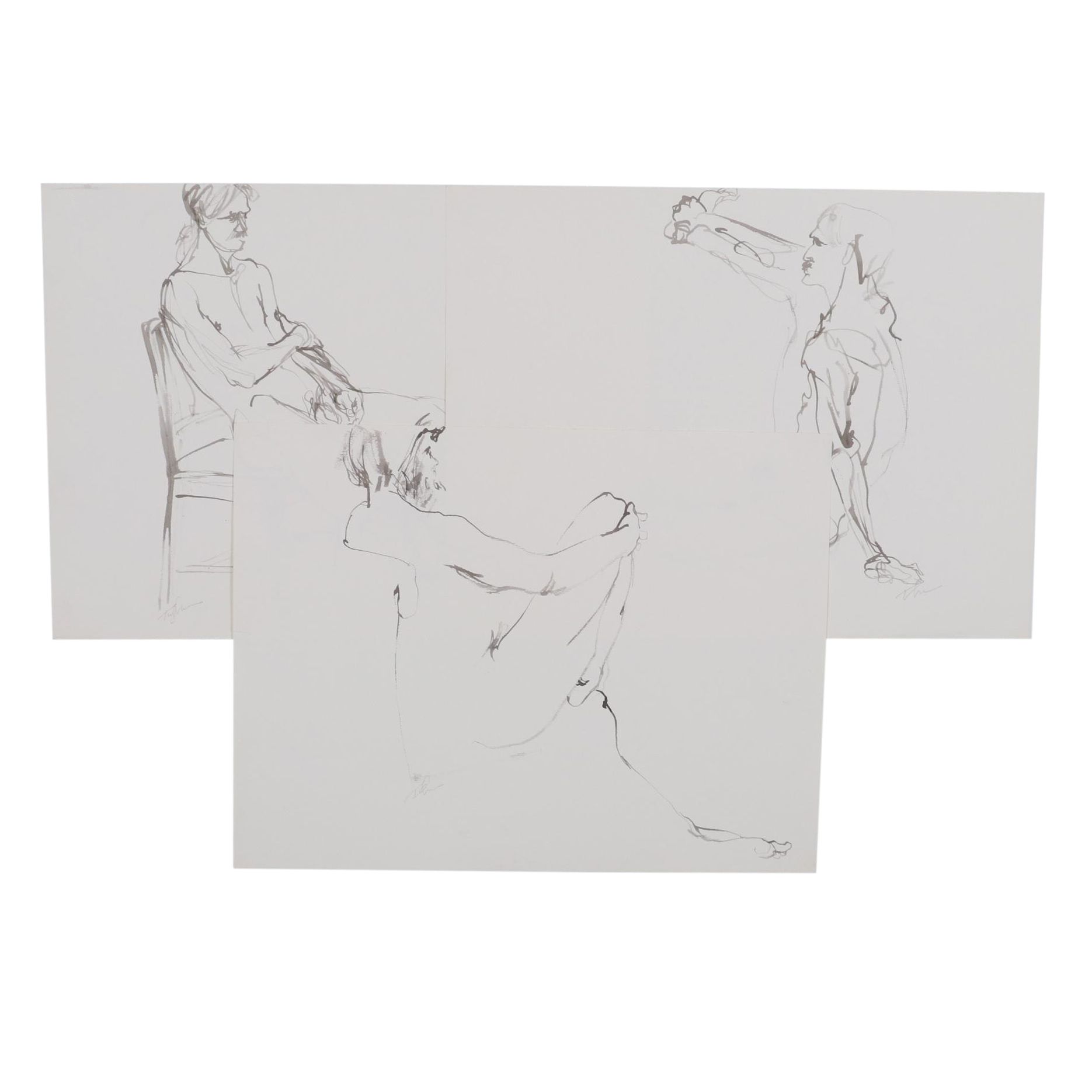 John Tuska Figural Ink Drawings, Mid to Late 20th Century