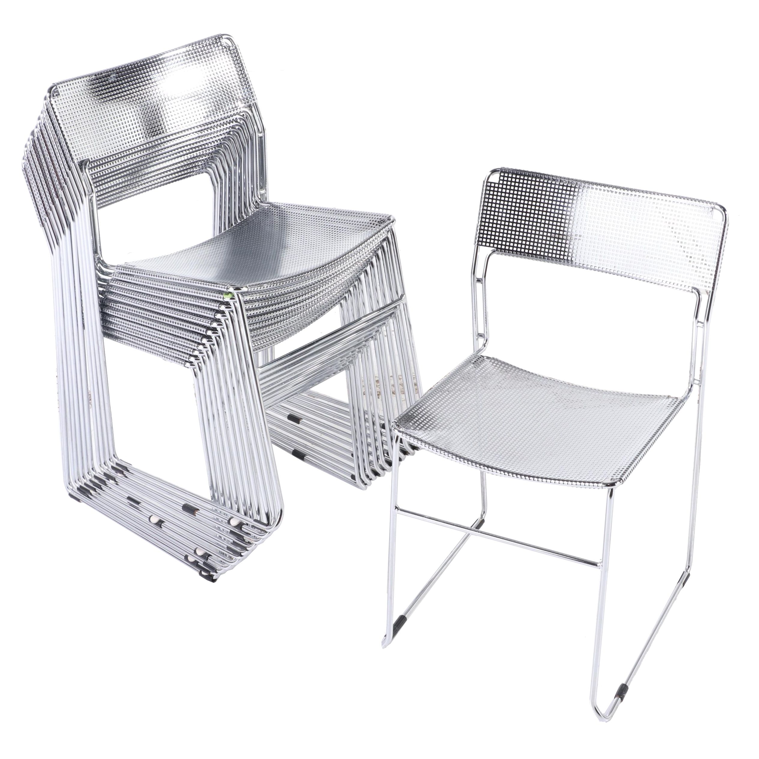 Contemporary Modern Chrome Metal Mesh Stacking Side Chairs