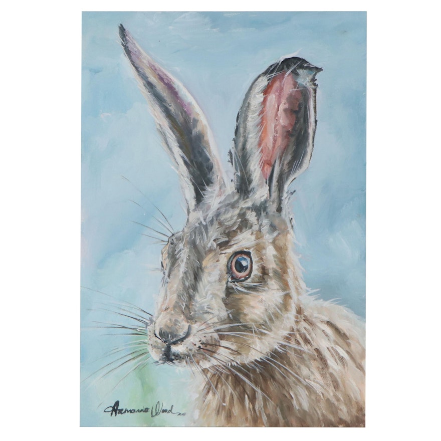 Armando Wood Oil Painting of Rabbit, 2021