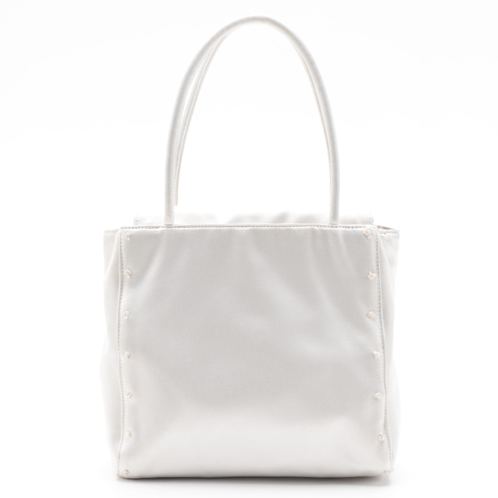 Prada White Satin Bag with French Knot Embroidery