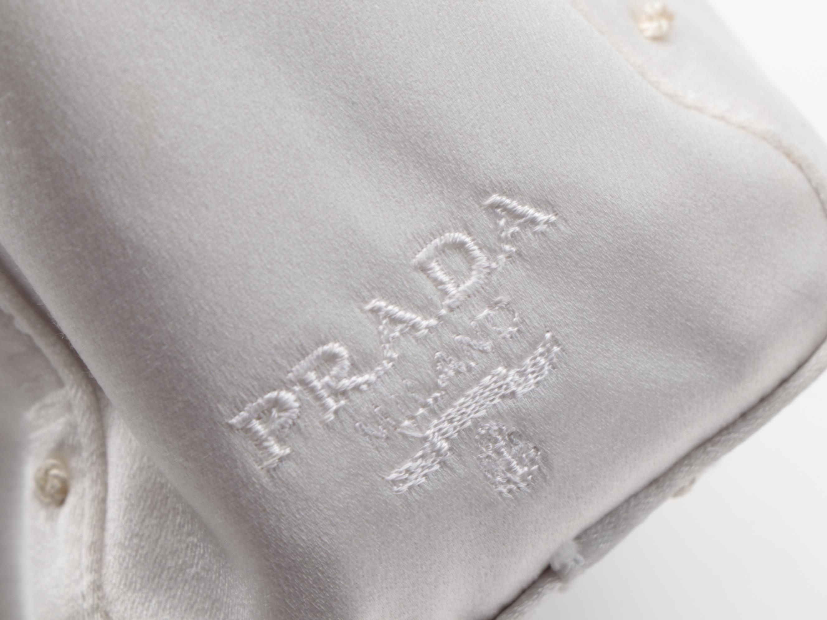 Prada White Satin Bag with French Knot Embroidery