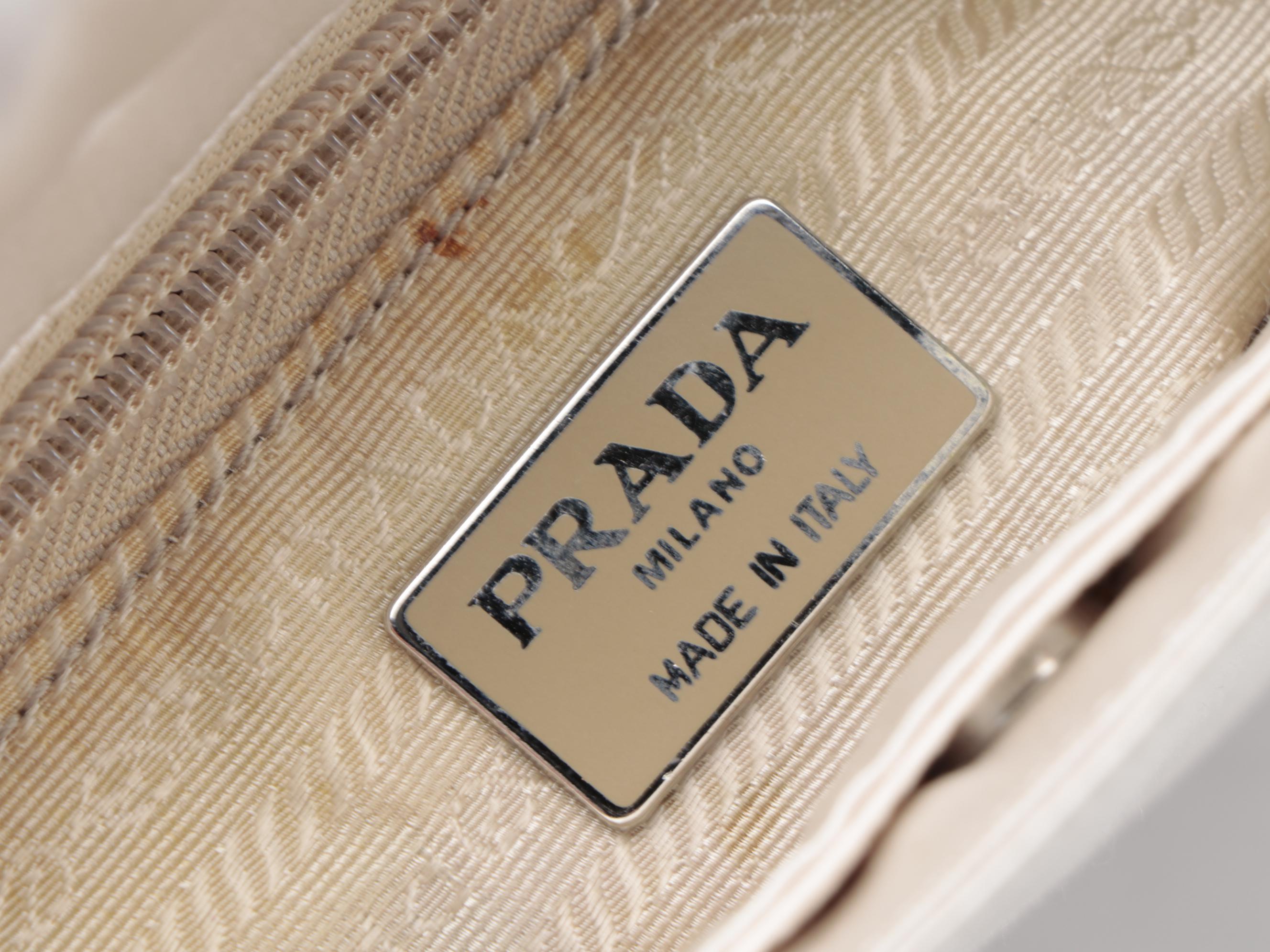 Prada White Satin Bag with French Knot Embroidery