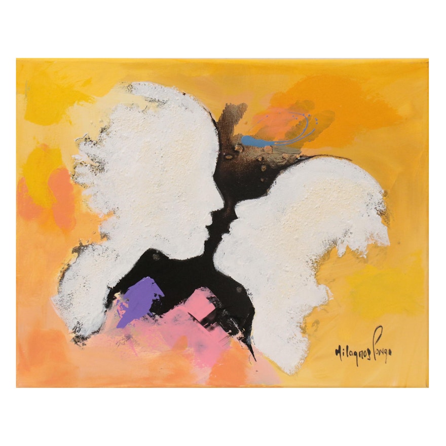 Milagros Pongo Abstract Mixed Media Painting of Two Figures