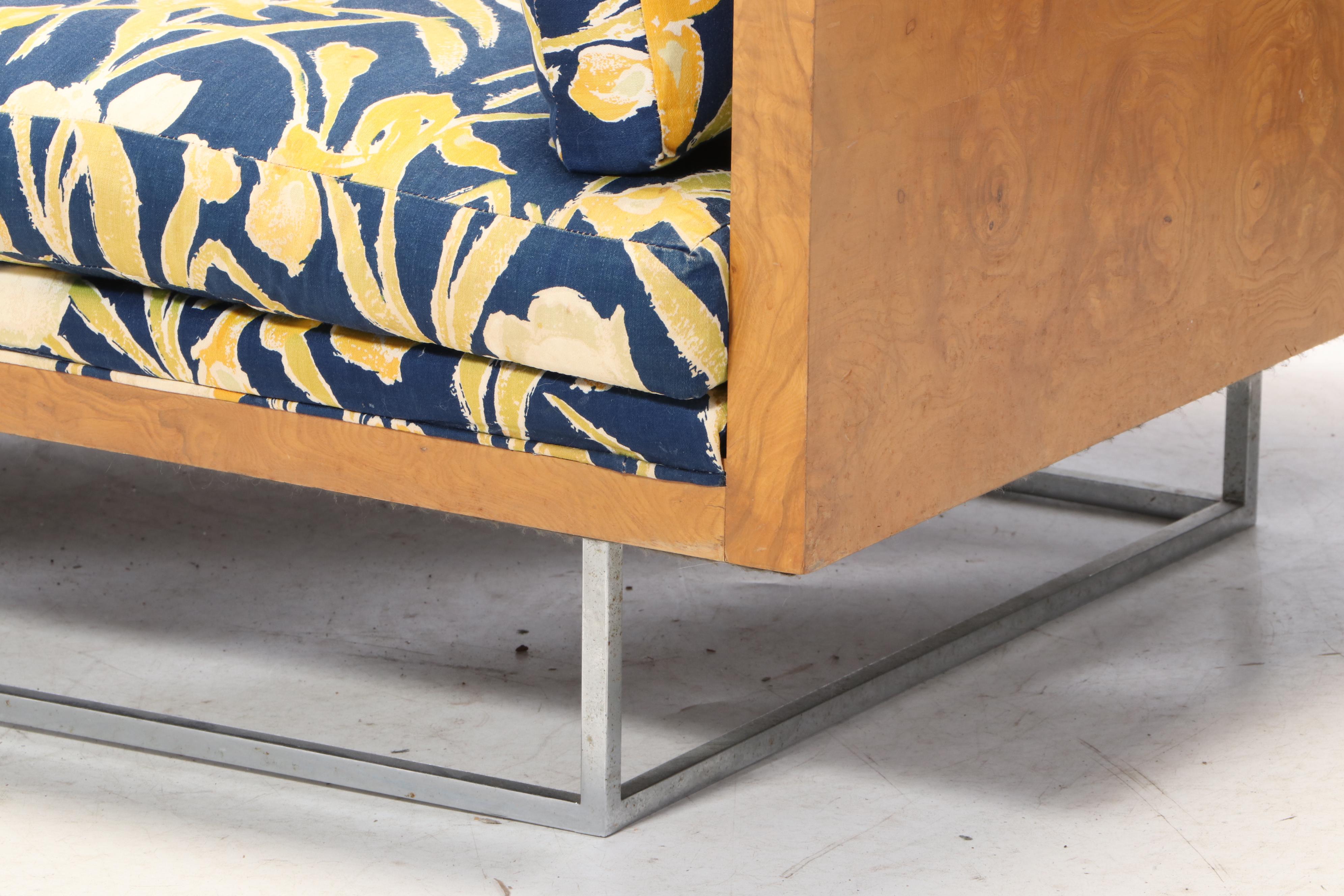 Milo Baughman for Thayer Coggin "Case" Burl Wood and Chrome Loveseat