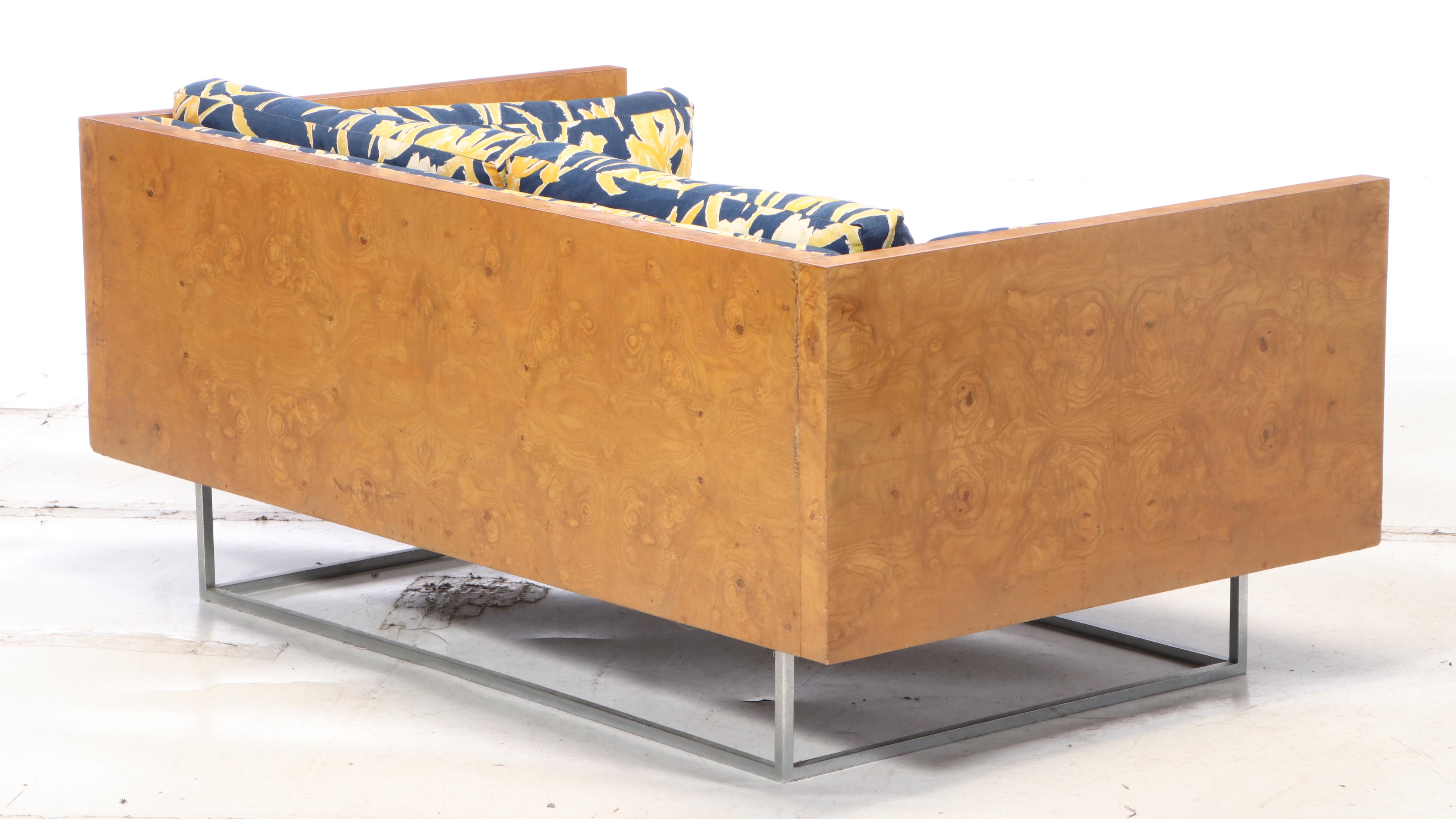 Milo Baughman for Thayer Coggin "Case" Burl Wood and Chrome Loveseat