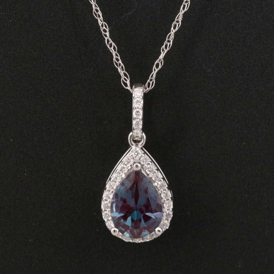 14K Color-Change Sapphire and Diamond Pendant Necklace