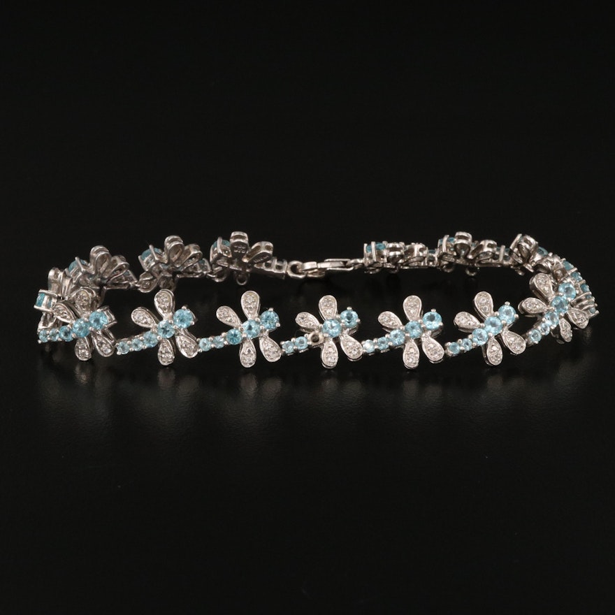Sterling Apatite and White Spinel Dragonfly Link Bracelet