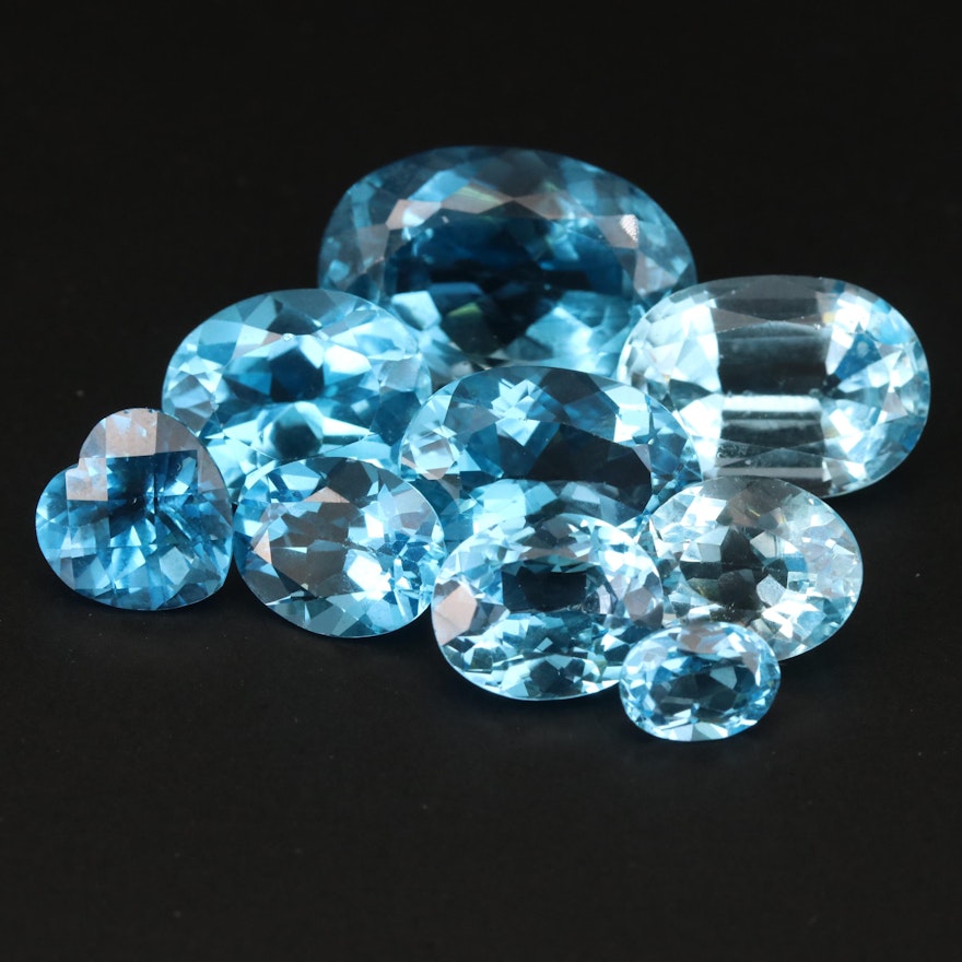 Loose 50.82 CTW Oval and Heart Faceted Swiss Blue Topaz