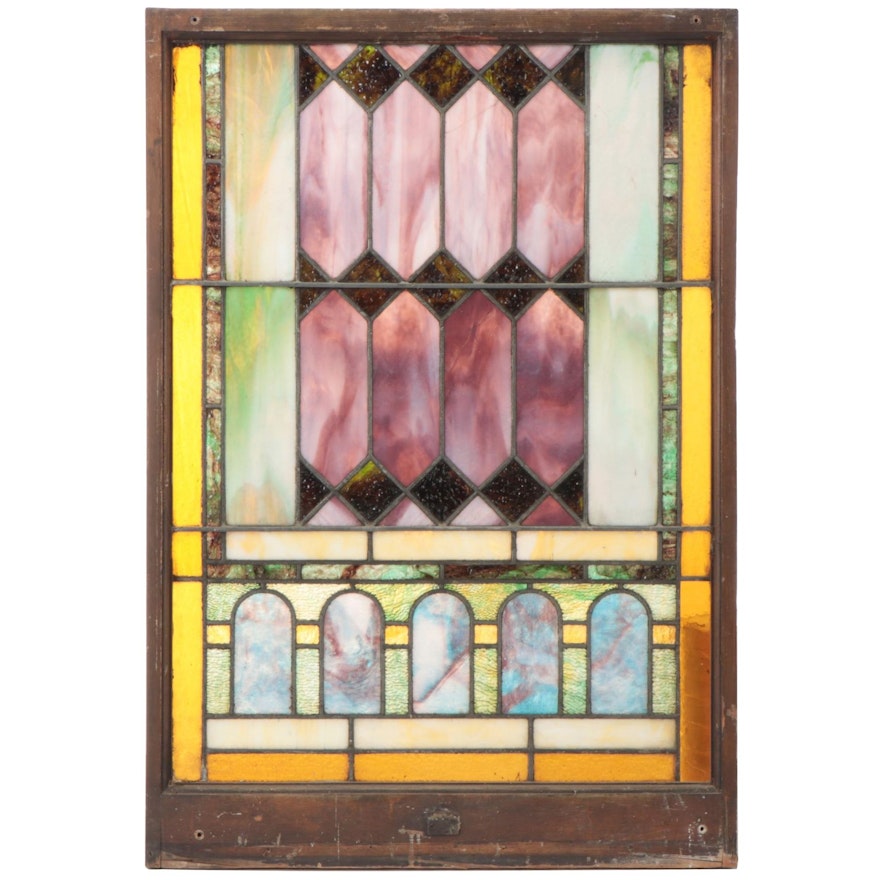 Victorian Stained and Slag Glass Window Panel