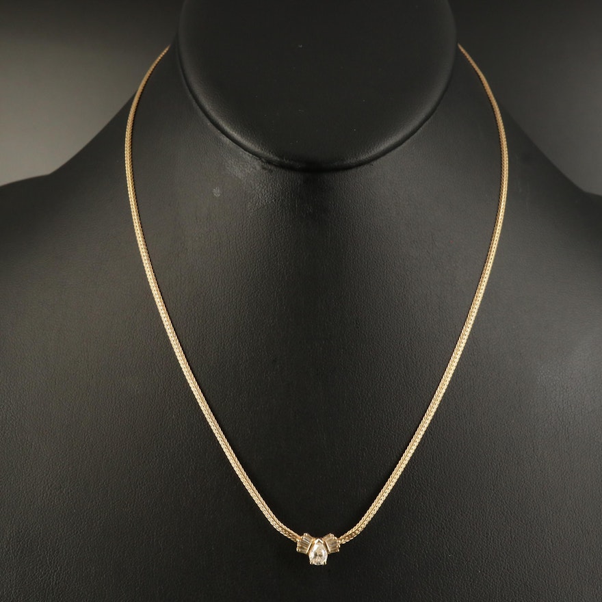 14K Diamond Stationary Pendant Necklace