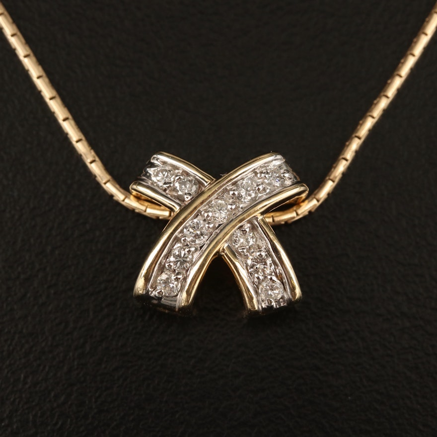 14K Diamond "X" Necklace