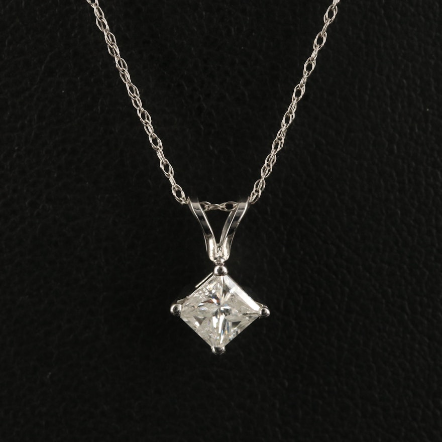 14K 0.54 CT Diamond Solitaire Pendant Necklace