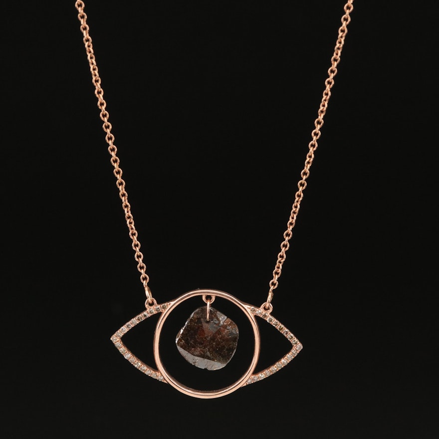 14K Rose Gold Diamond Evil Eye Pendant Necklace with Articulated Center