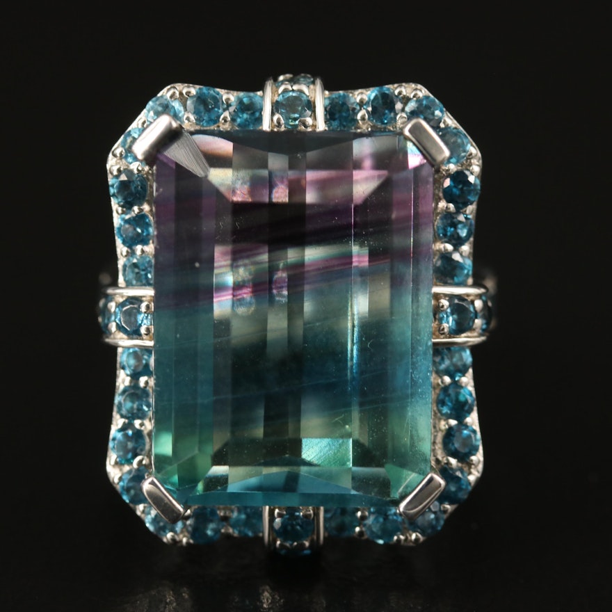 Sterling Fluorite and Topaz Ring