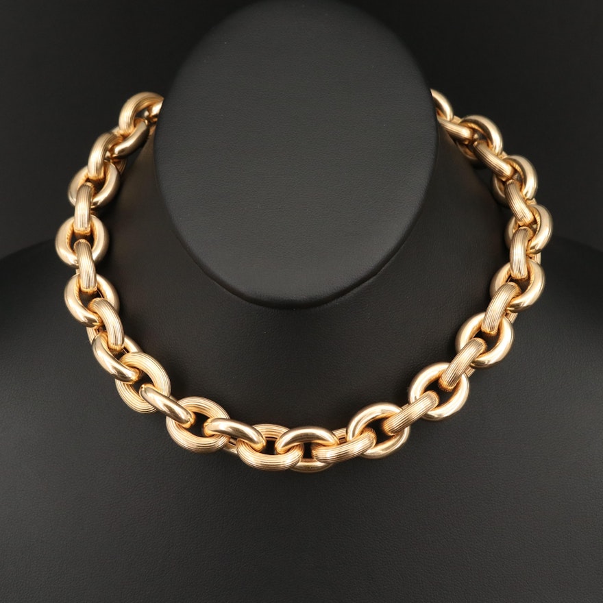 14K Textured Cable Link Necklace