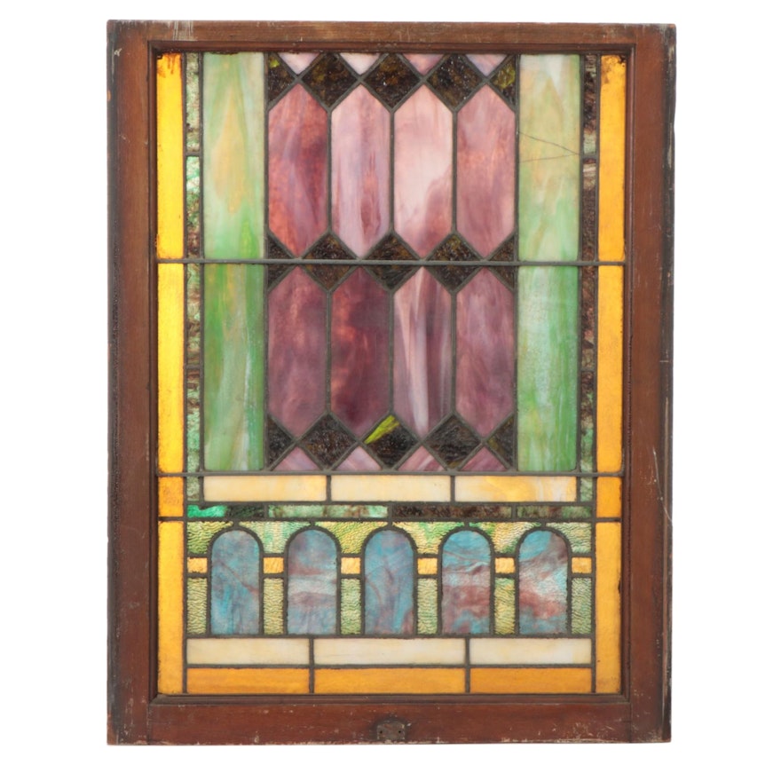 Victorian Stained and Slag Glass Window Panel