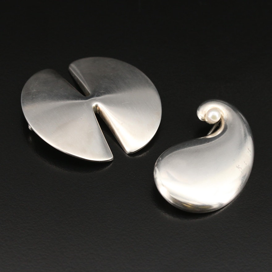 Danish Georg Jensen Sterling and Pearl Brooches