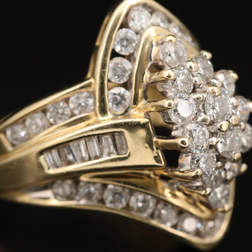 14K 1.86 CTW Diamond Cluster Ring