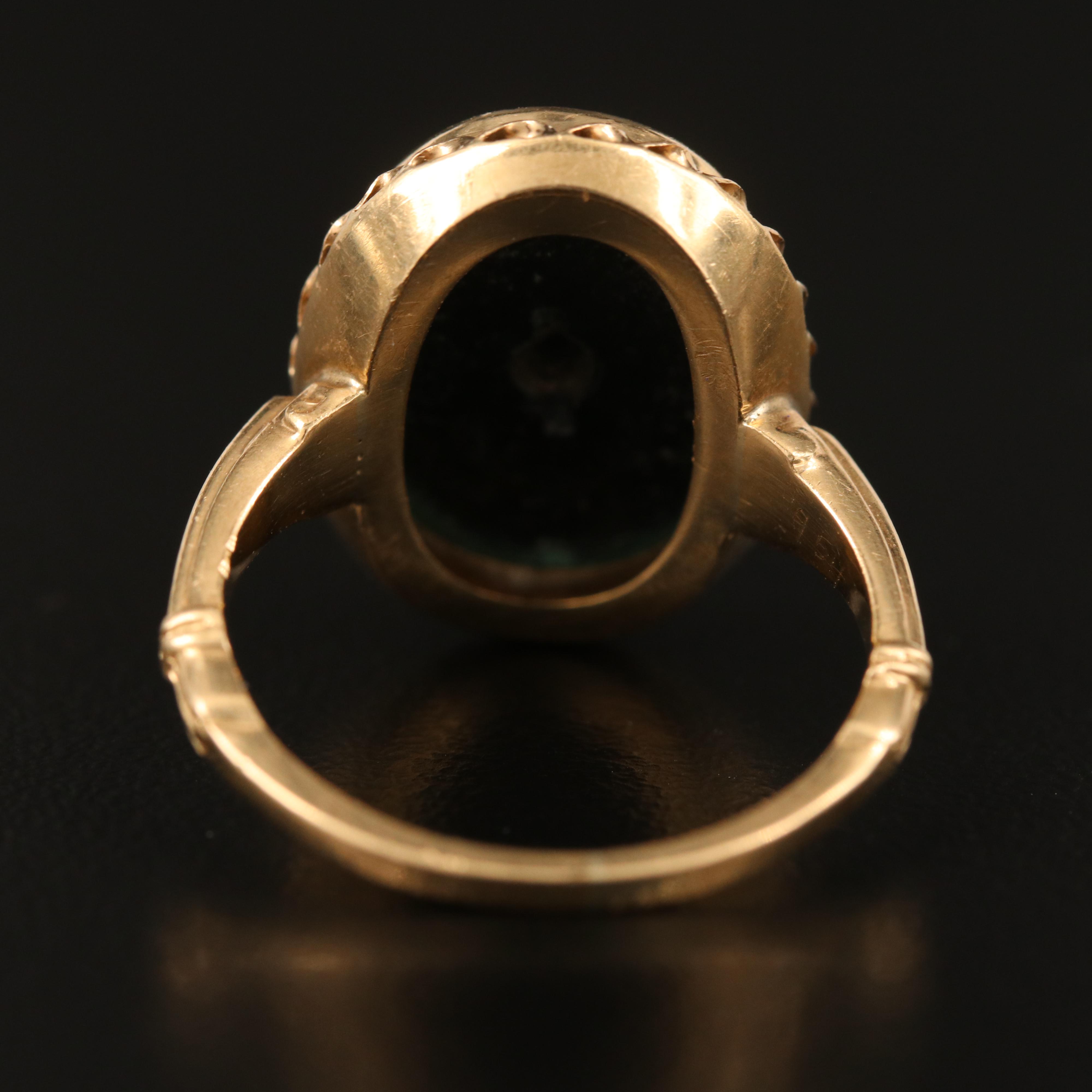 Mid-Victorian 14K Black Onyx and Seed Pearl Shamrock Ring