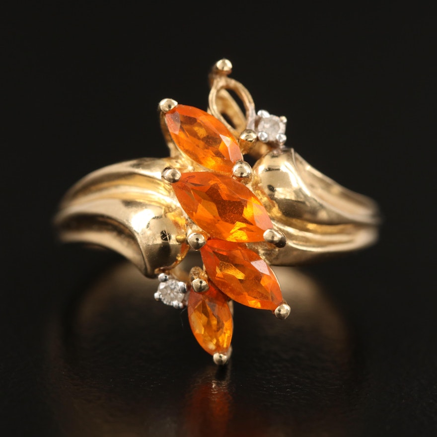 10K Fire Opal and Diamond Ring