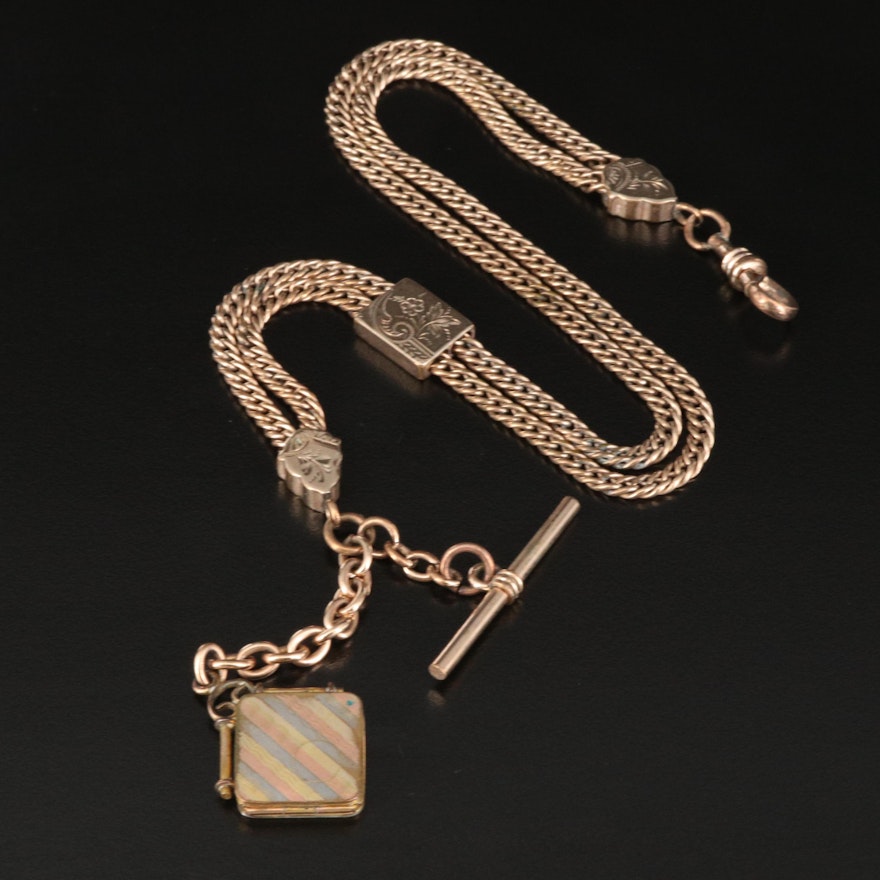 Victorian Bliss Bros. Co. Watch Fob Chain with Slide and Square Locket