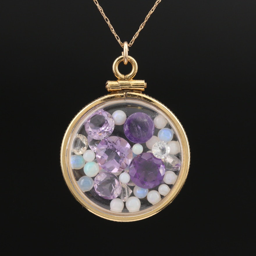 Floating Amethyst and Gemstone Pendant on 10K Chain Necklace
