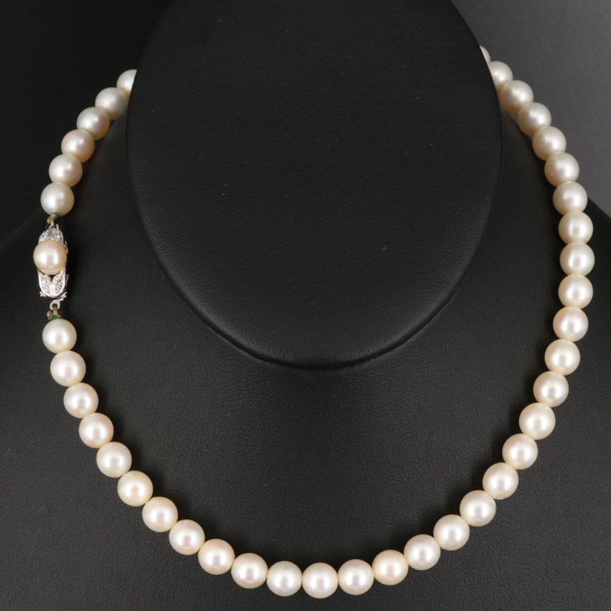 Pearl Necklace with 14K Diamond Accented Clasp