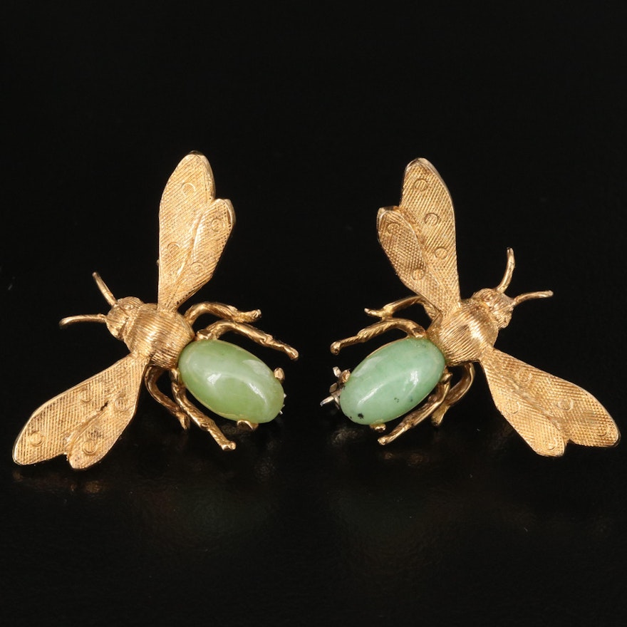 18K Nephrite Insect Brooches with Florentine Finishes