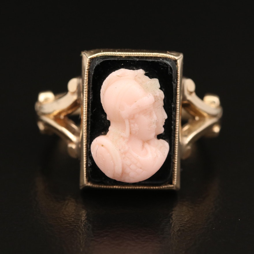 Mid Victorian 14K Coral Cameo Ring with 10K Setting