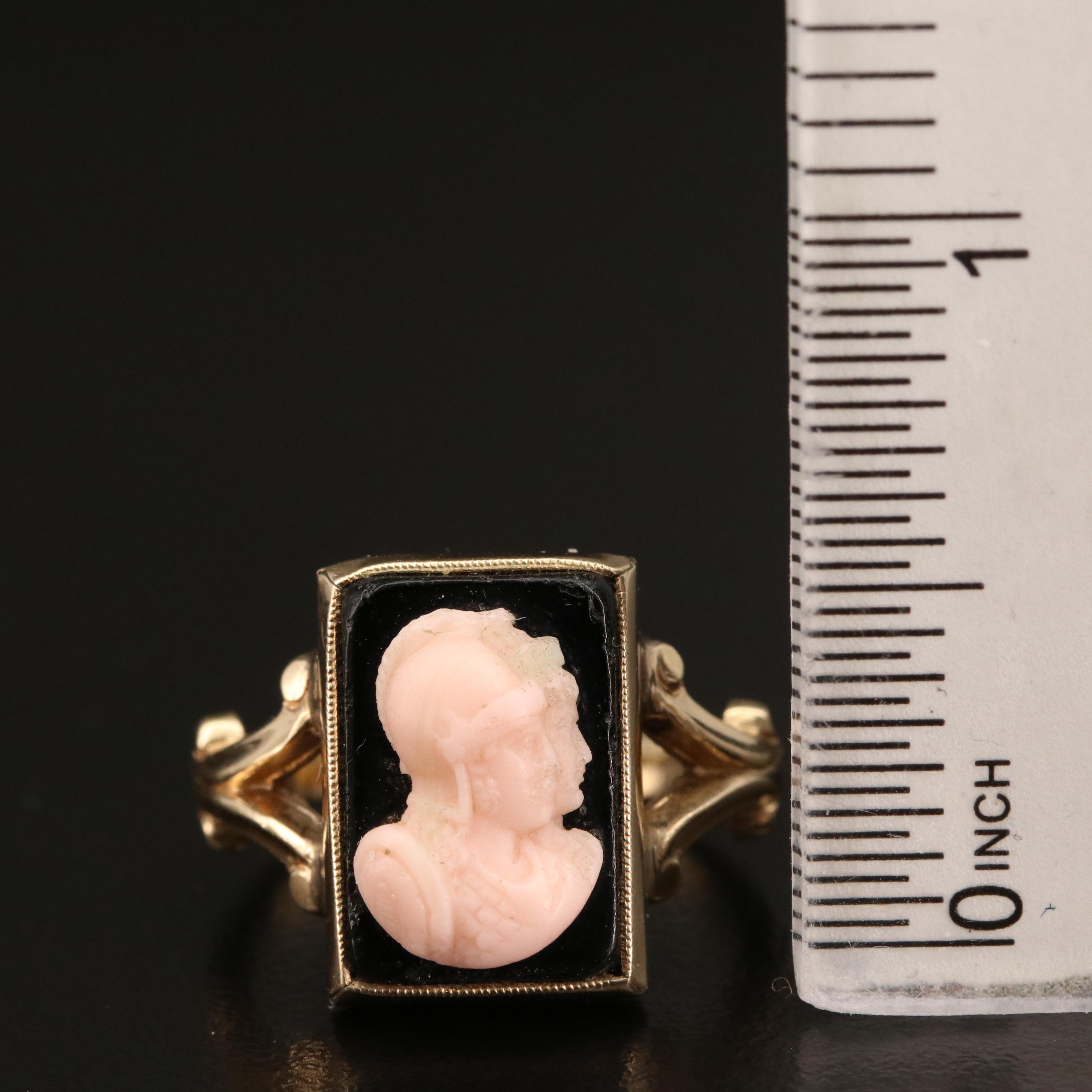 Mid Victorian 14K Coral Cameo Ring with 10K Setting