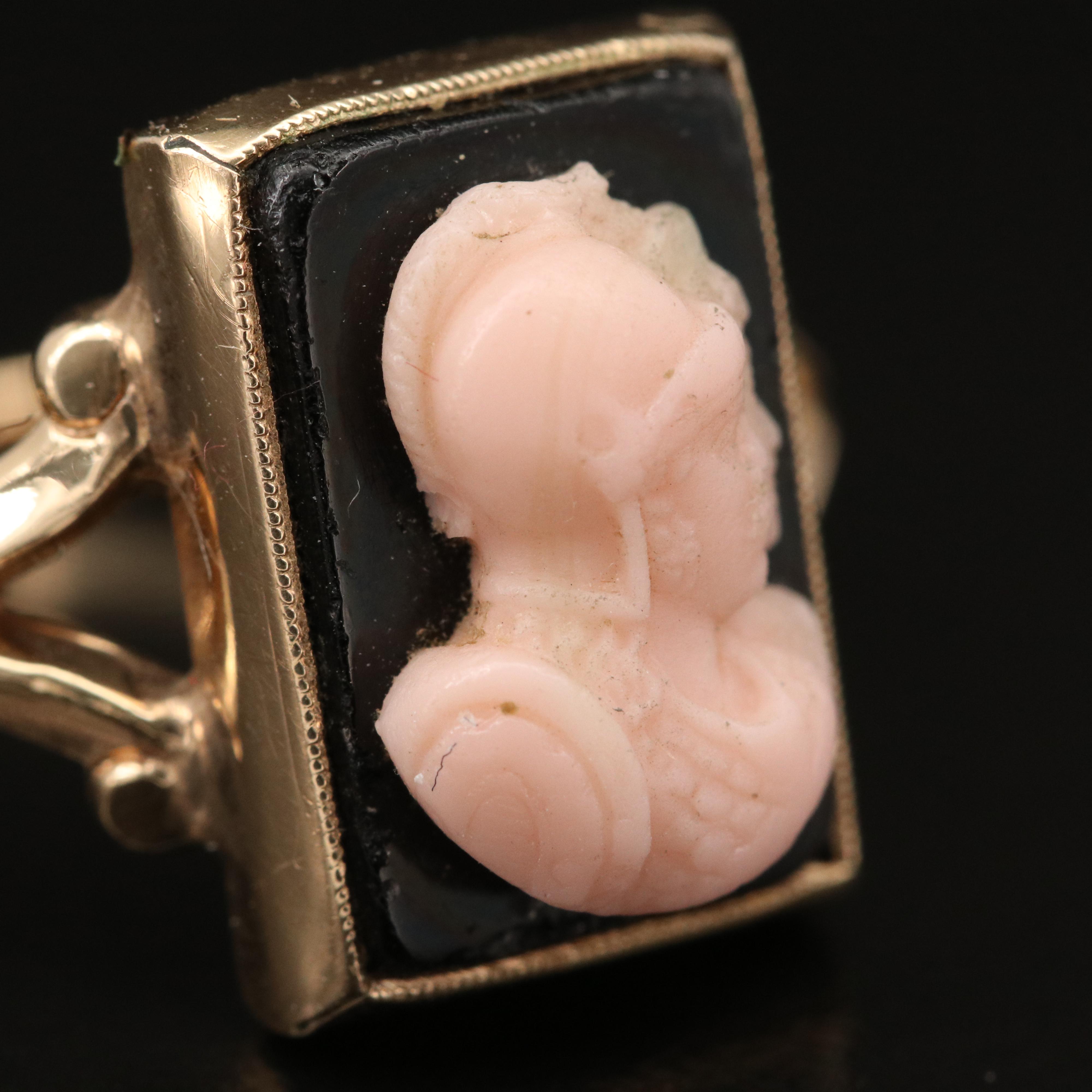 Mid Victorian 14K Coral Cameo Ring with 10K Setting