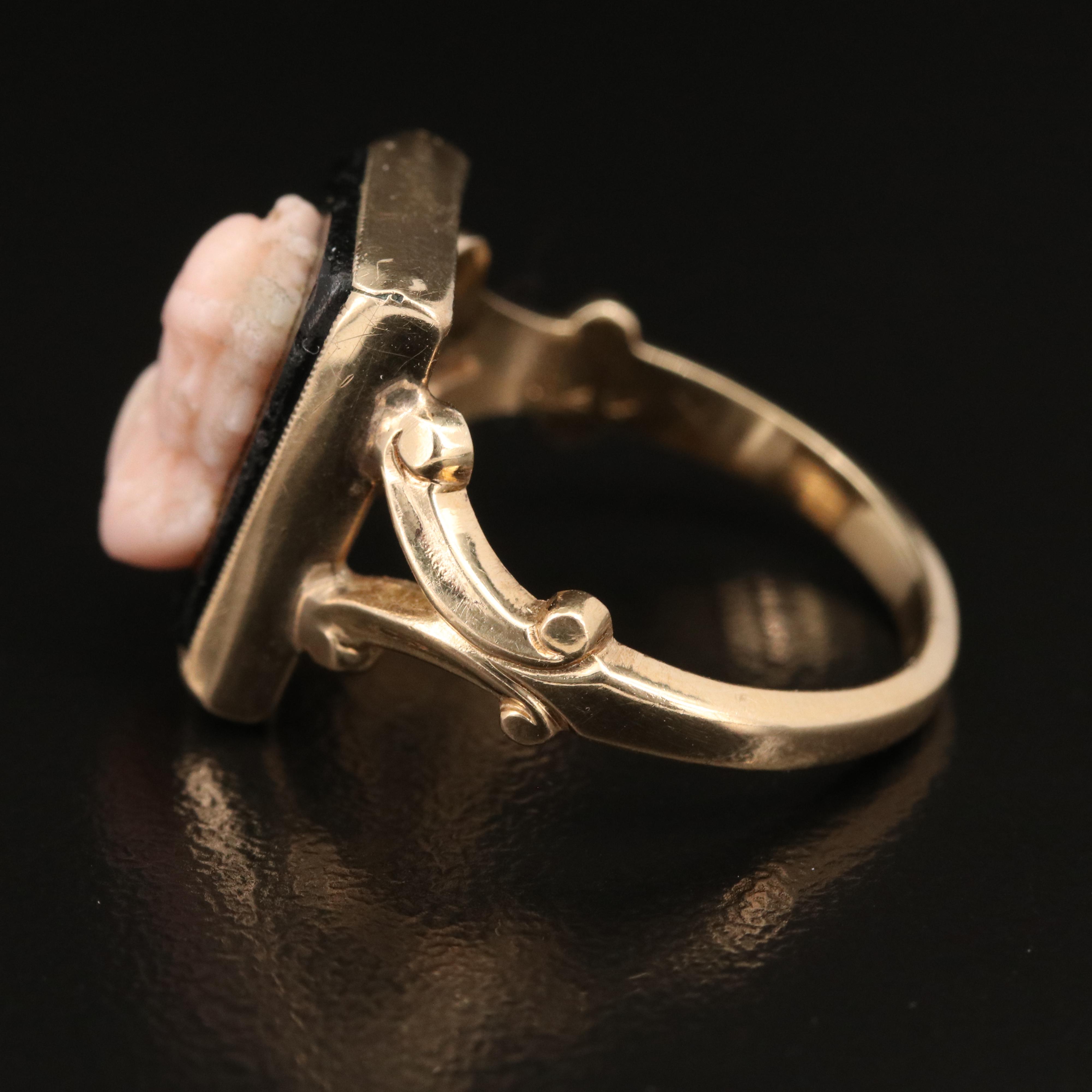 Mid Victorian 14K Coral Cameo Ring with 10K Setting