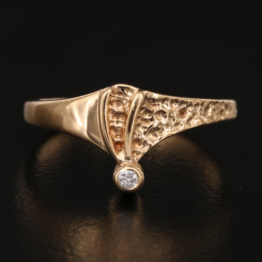 18K Diamond Ring with Textured Detail
