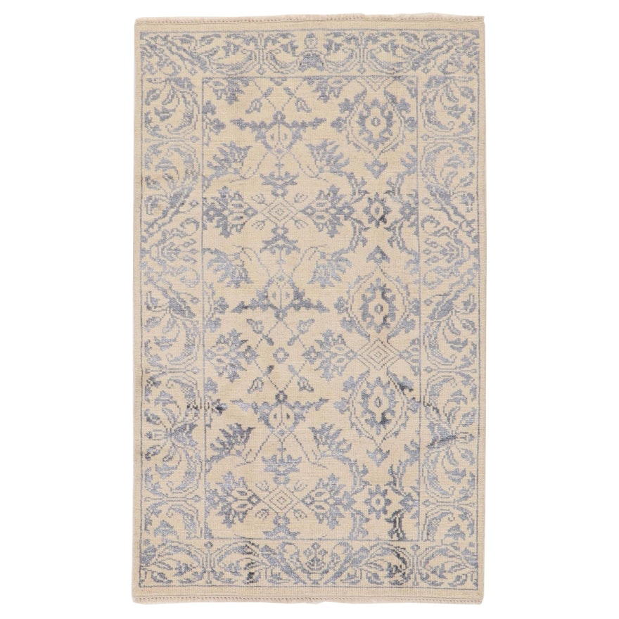 4'10 x 8'1 Hand-Knotted Indo-Turkish Oushak Silk Blend Rug, 2010s
