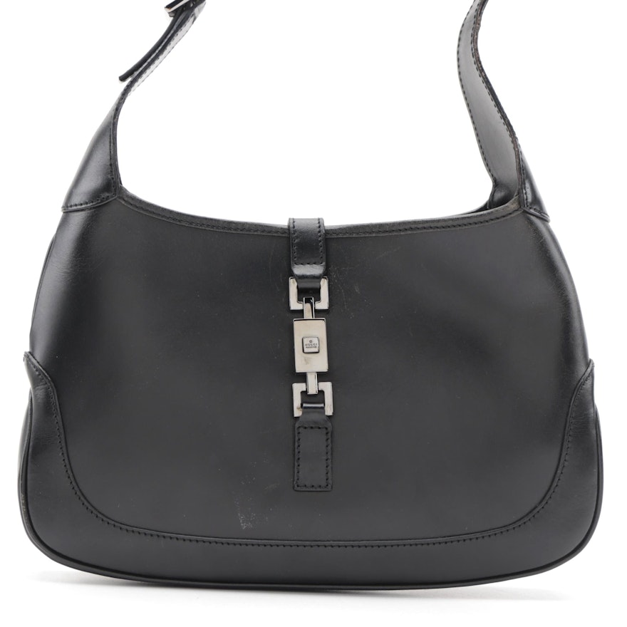 Gucci Jackie O Small Hobo Bag in Black Smooth Leather