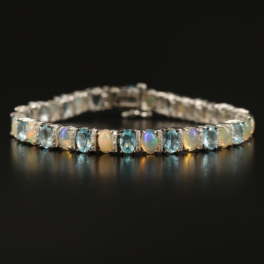 Sterling Apatite, Opal and Sapphire Line Bracelet