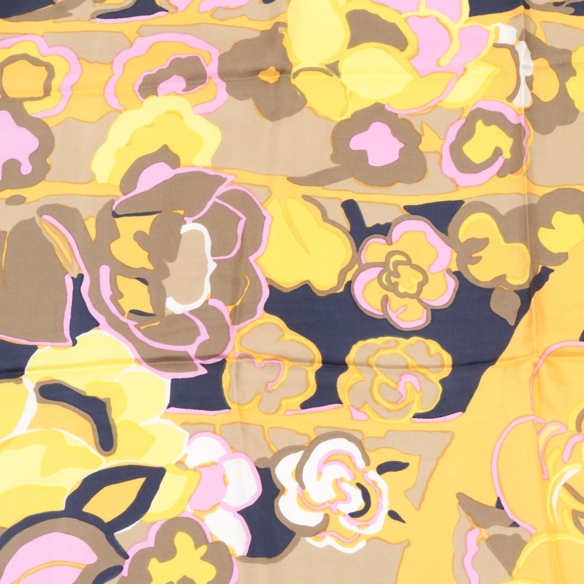 Christian Dior Abstract Floral Print Silk Twill Scarf