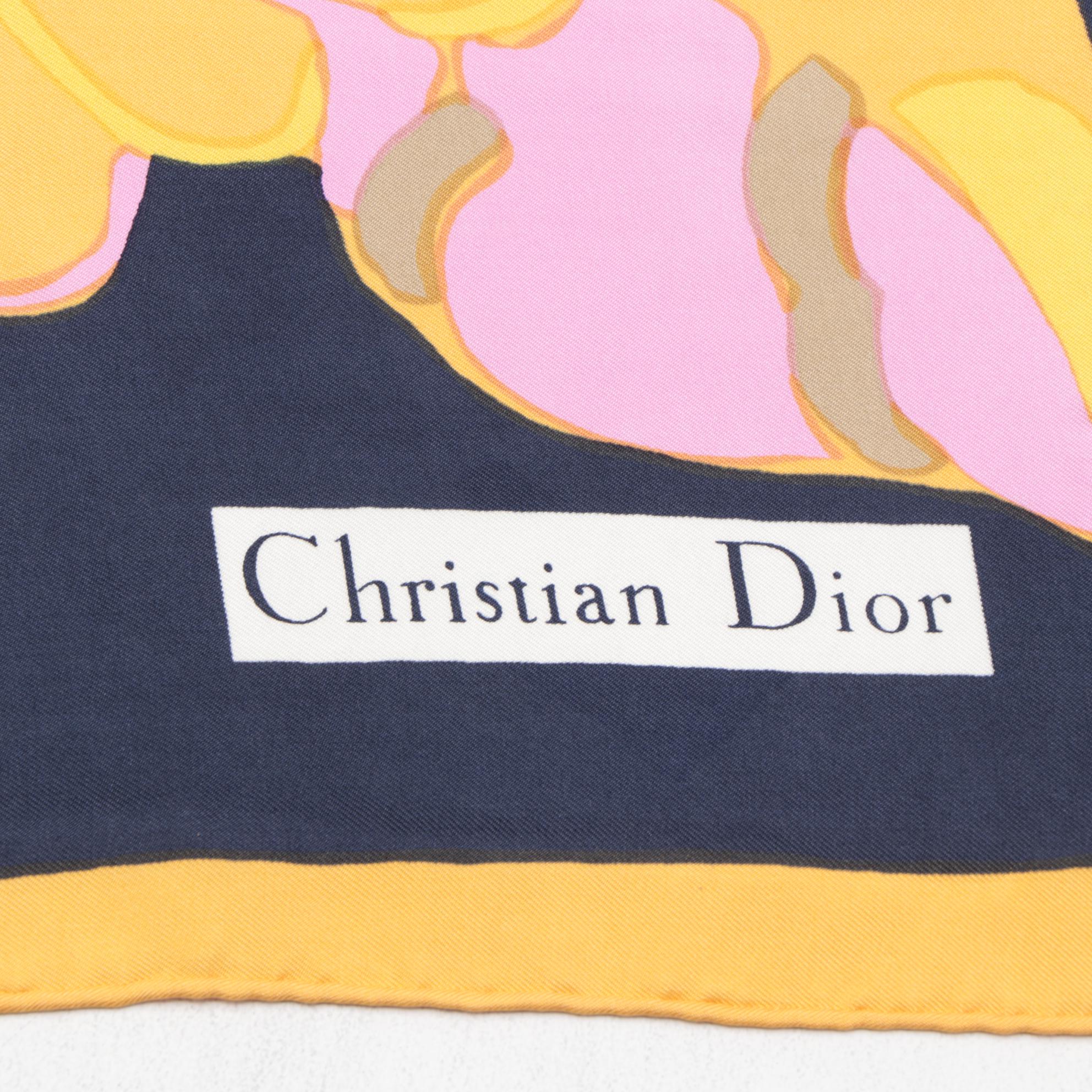 Christian Dior Abstract Floral Print Silk Twill Scarf