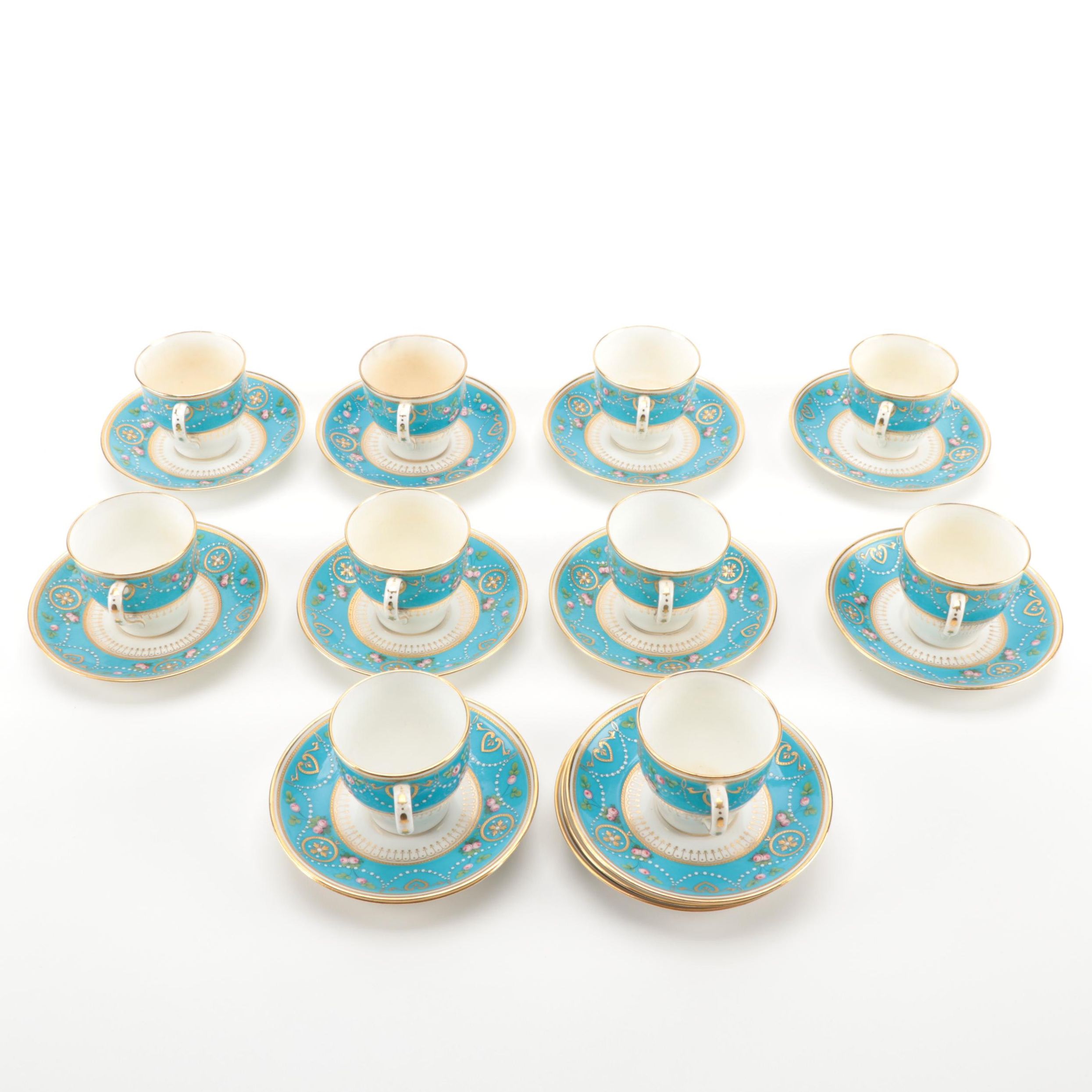 Minton Gilt Bone China Demitasse Cups and Saucers, Late 19th/Early 20th Century