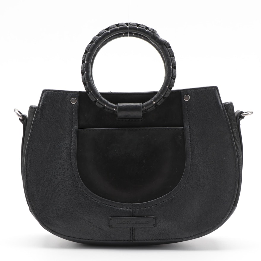 Lucky Brand Ring Handle Bag in Black Suede and Leather