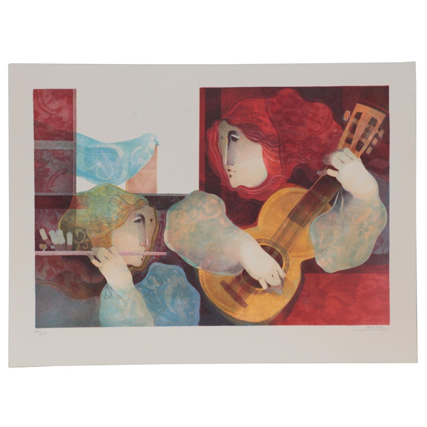 Àlvar Suñol Lithograph "Musique de Flores," Late 20th Century