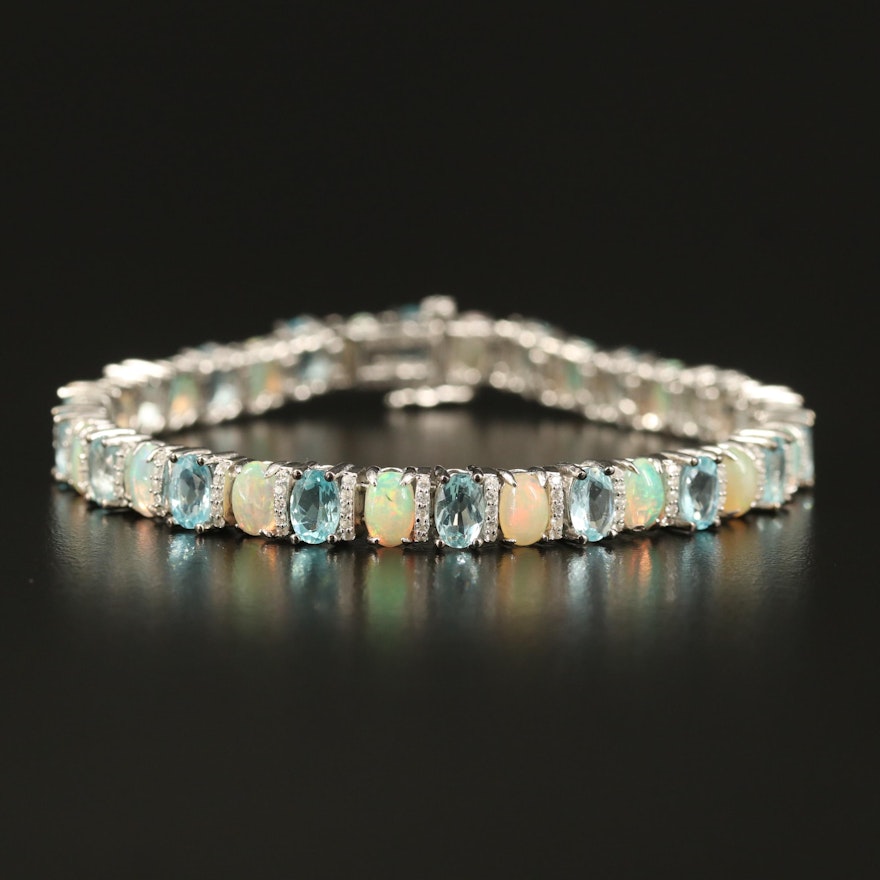 Sterling Apatite, Opal and Sapphire Line Bracelet