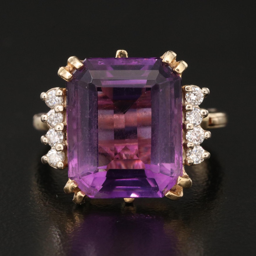 14K Amethyst and Diamond Ring with Arthritic Shank