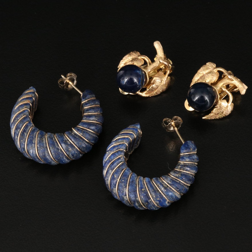 14K Lapis Lazuli Earrings Featuring Clip-On and Hoop Styles