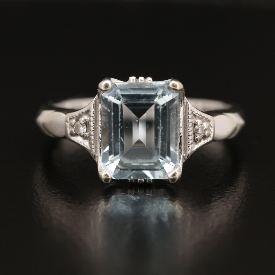 14K Aquamarine and Diamond Ring