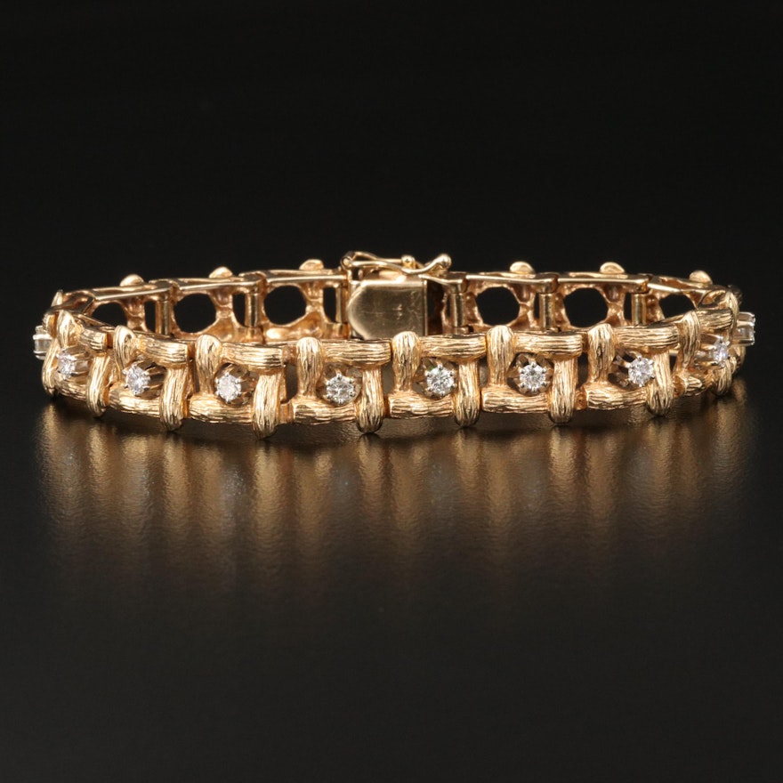 Vintage 14K Diamond Woven Link Bracelet