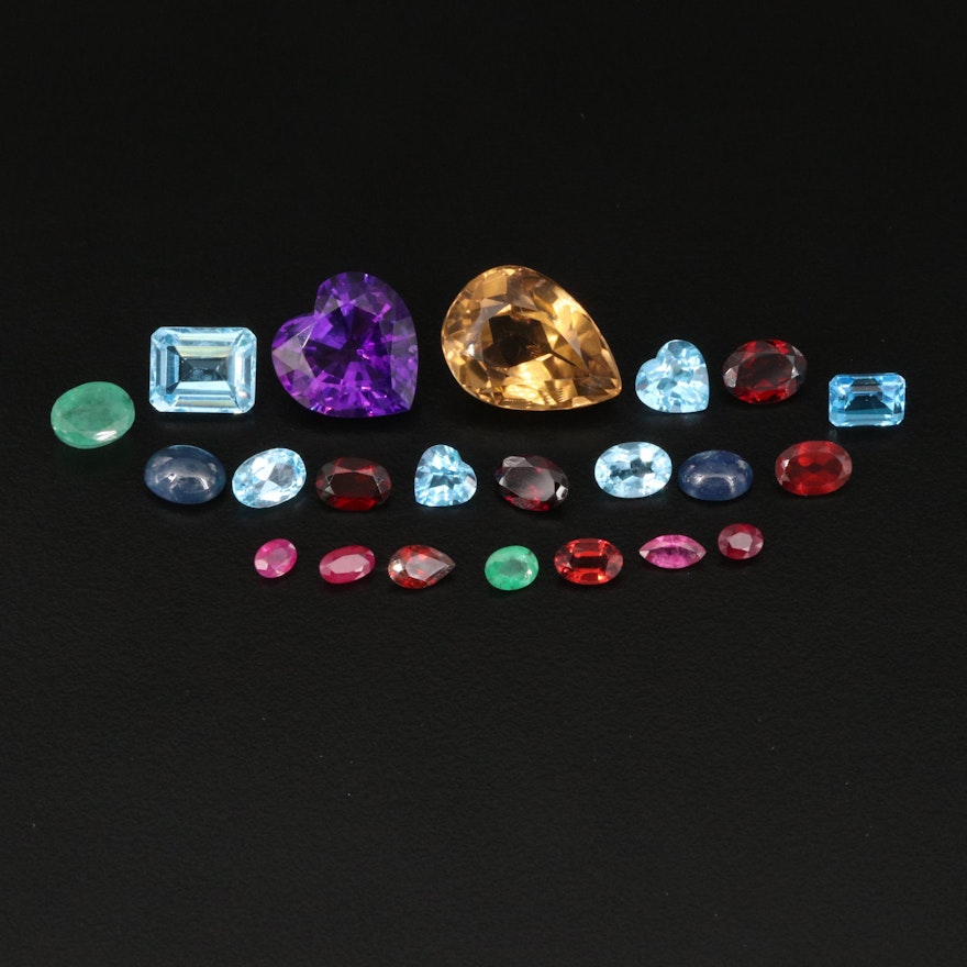 Loose 41.95 CTW Gemstone Selection Including Ruby, Emerald and Amethyst
