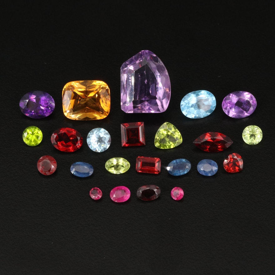 Loose 23.96 CTW Gemstone Selection Including Ruby, Amethyst and Citrine