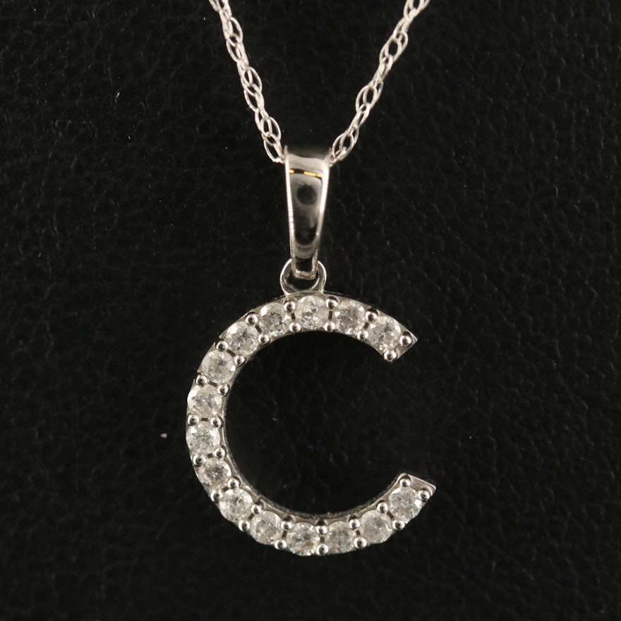 14K Diamond 'C' Pendant Necklace